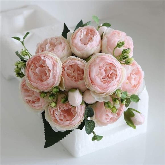Artificial Peonies Flower SilkPeony Bouquet 4Bundles FauxPersian Rose Light Pink - Picture 5 of 6